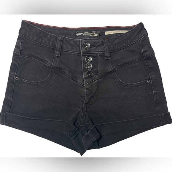 Hot Topic LoveSick Black High Waisted Jean Shorts Juniors Size 1 - Picture 1 of 16